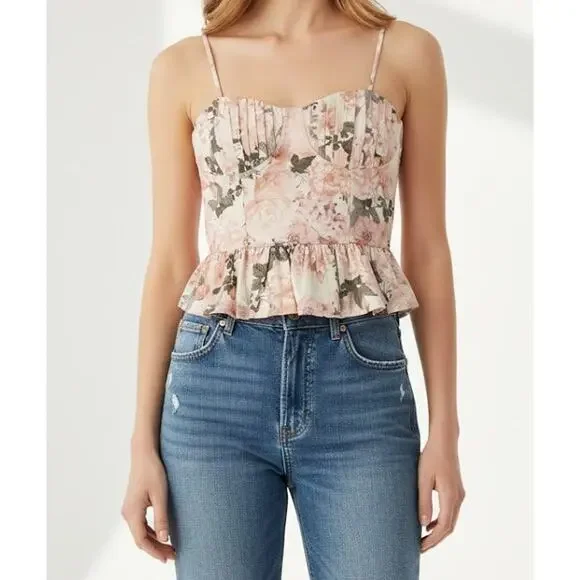 Express XL Pink Floral Cami Tank White Black Bold Flower Sleeveless Top - Picture 2 of 9